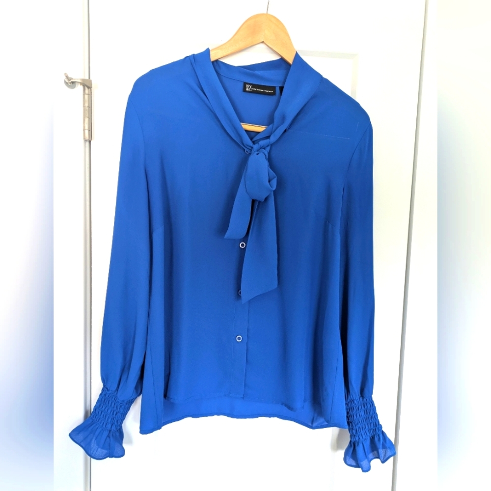 New York & Company Royal Blue Blouse with Bow